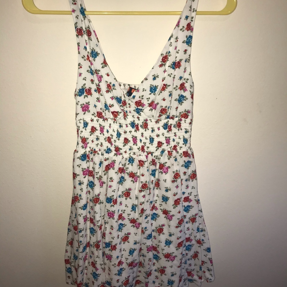 Flowing floral dress.